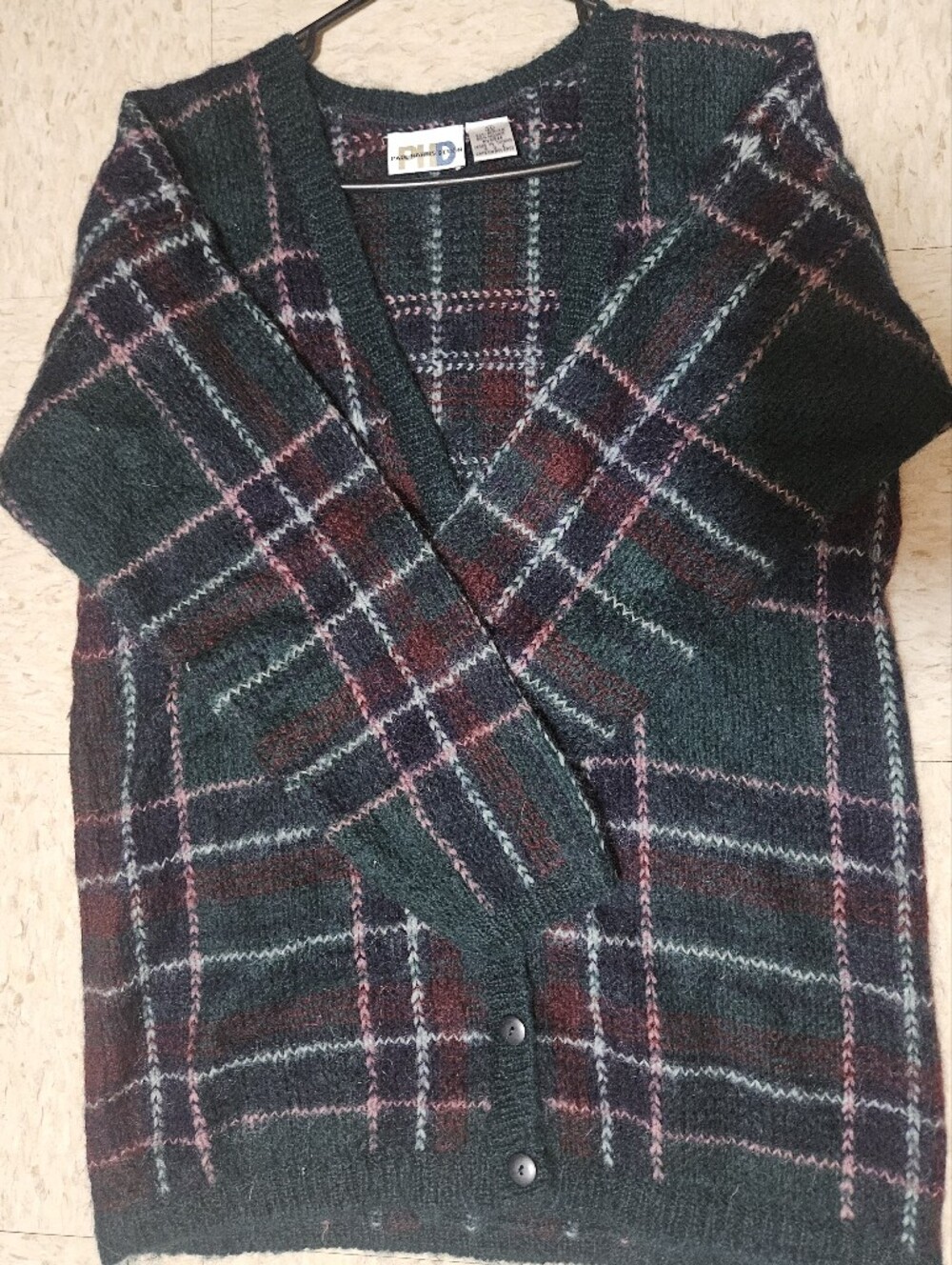 Vintage Plaid Green Women's Coat with Purple & Burgundy Windowpane